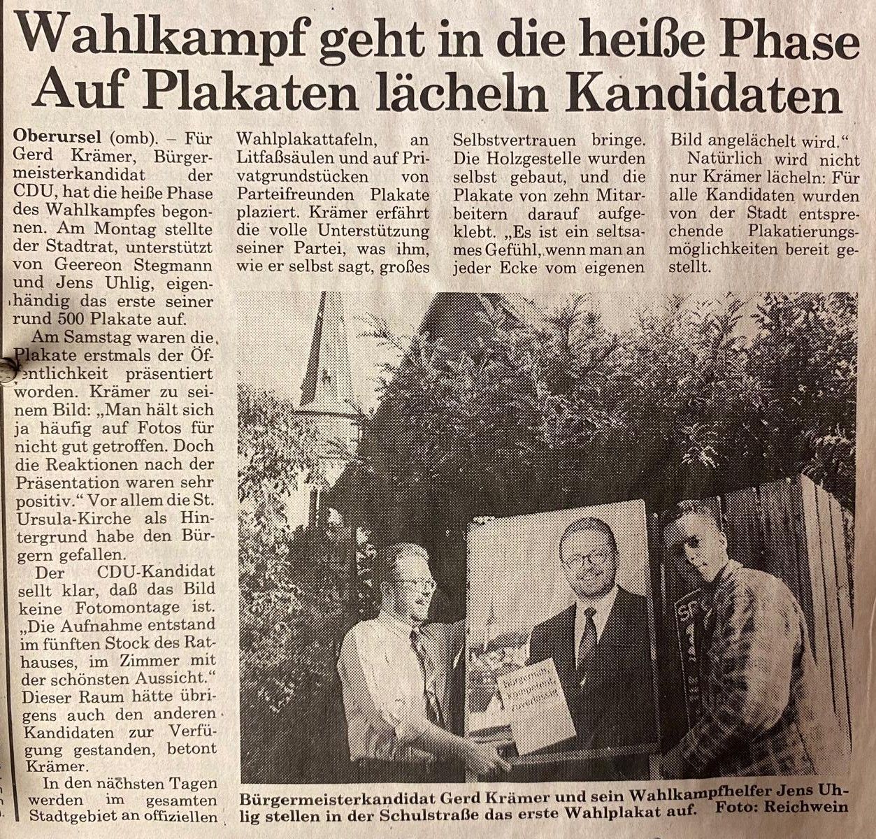 Zeitungsbericht von 1995 über den Oberurseler Bürgermeisterwahlkampf